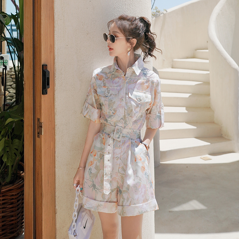 French-Style Floral Jumpsuit for Women, Super Stylish, Youthful, High-End Workwear Jumpsuit Set