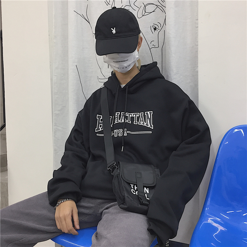 Hãng phim Hàn Quốc. Hàn Quốc retro cơ bản in chữ hoang dã cộng với áo len nhung 18FW mẫu nam và nữ áo hoodie rộng