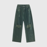 Ретро джинсы для влюбленных в стиле хип-хоп, зеленые штаны, свободный прямой крой
