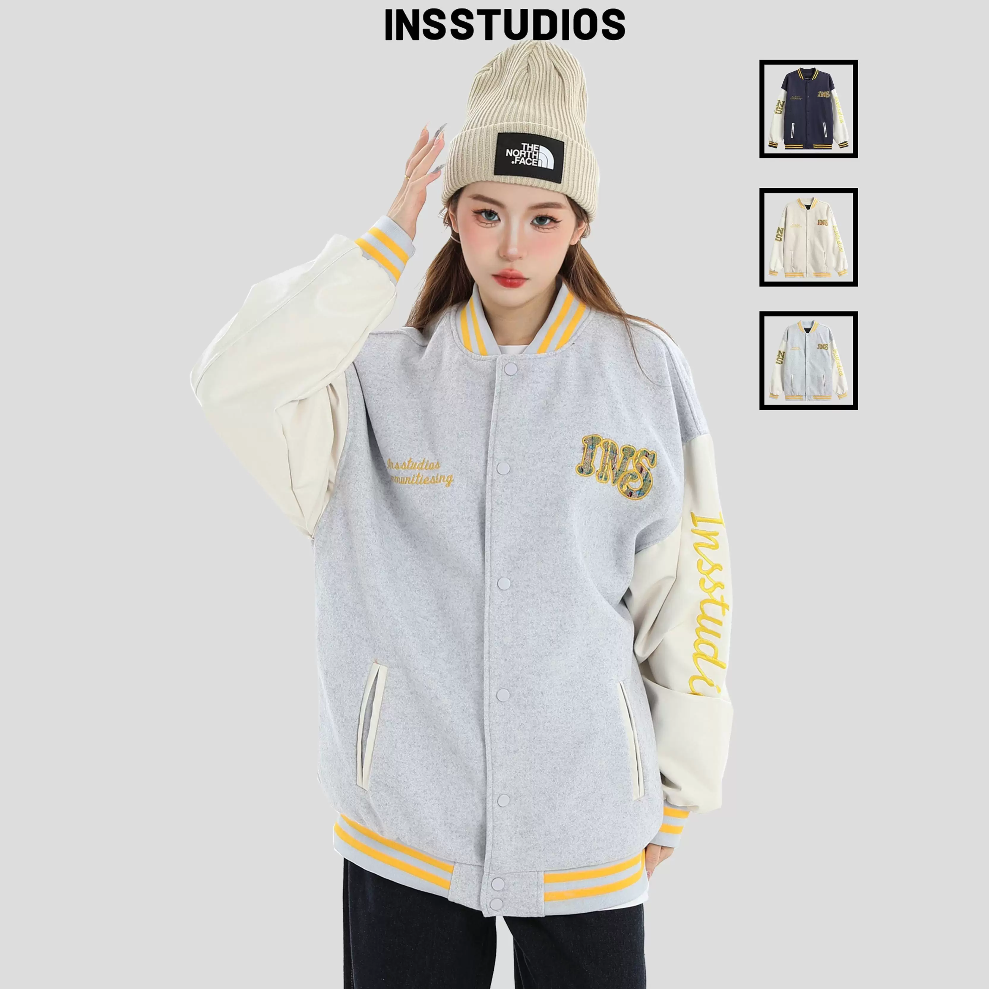 Джинсовая ткань INSstudios этнический бейсбол uniform, куртка, американский стиль, свободный крой