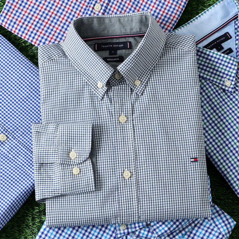 Authentic Tommy Spring New Product Business Casual Plaid Long-Sleeved Shirt Men's Pure Cotton No-Iron Polo Shirt