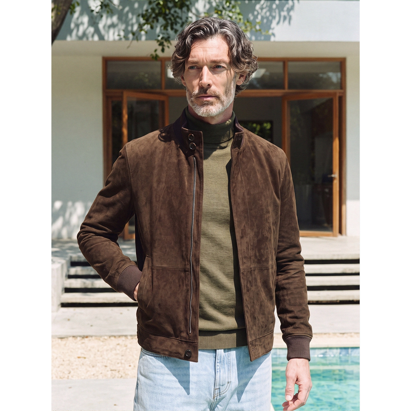 Jenny's Same Style Old Money Style Genuine Leather Jacket for Men, Short Stand-Up Collar Jacket, Excella Zipper + Cupro Silk