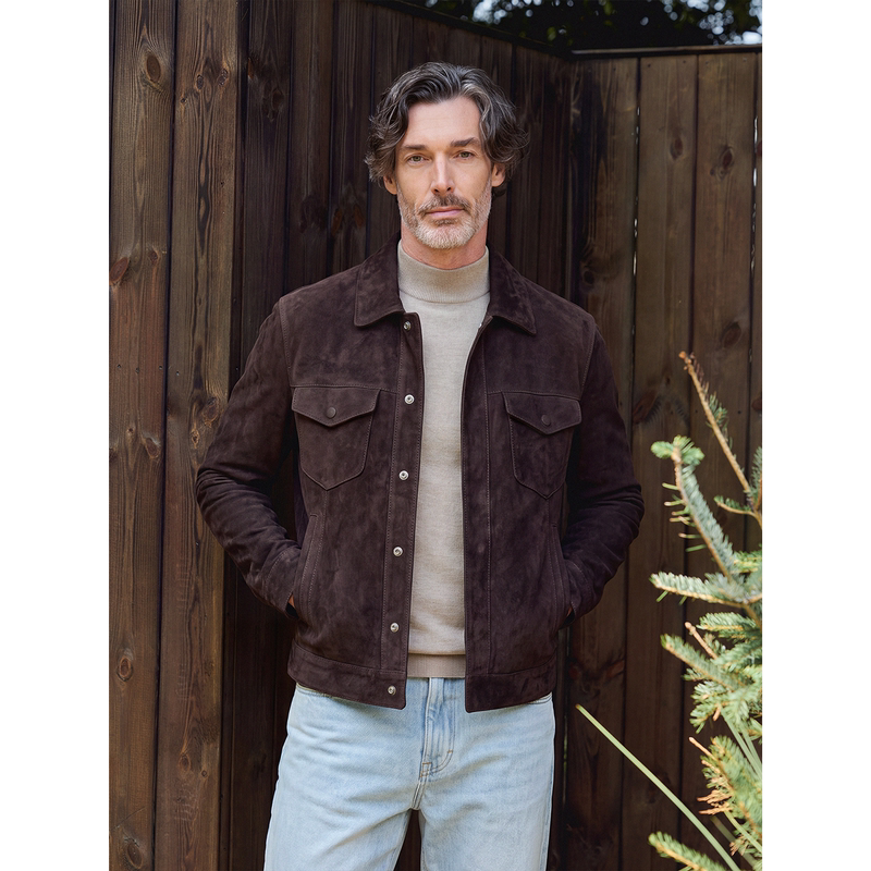 Imported Mixed Sheepskin Tf New Suede Shearling Lapel Jacket Men's Short Genuine Leather Coat Coffee Color