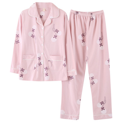 Trung niên mùa xuân pajama cô gái và mùa thu cotton dài tay áo mùa thu nữ trung niên mẹ womens mùa thu mất hai mảnh bộ.