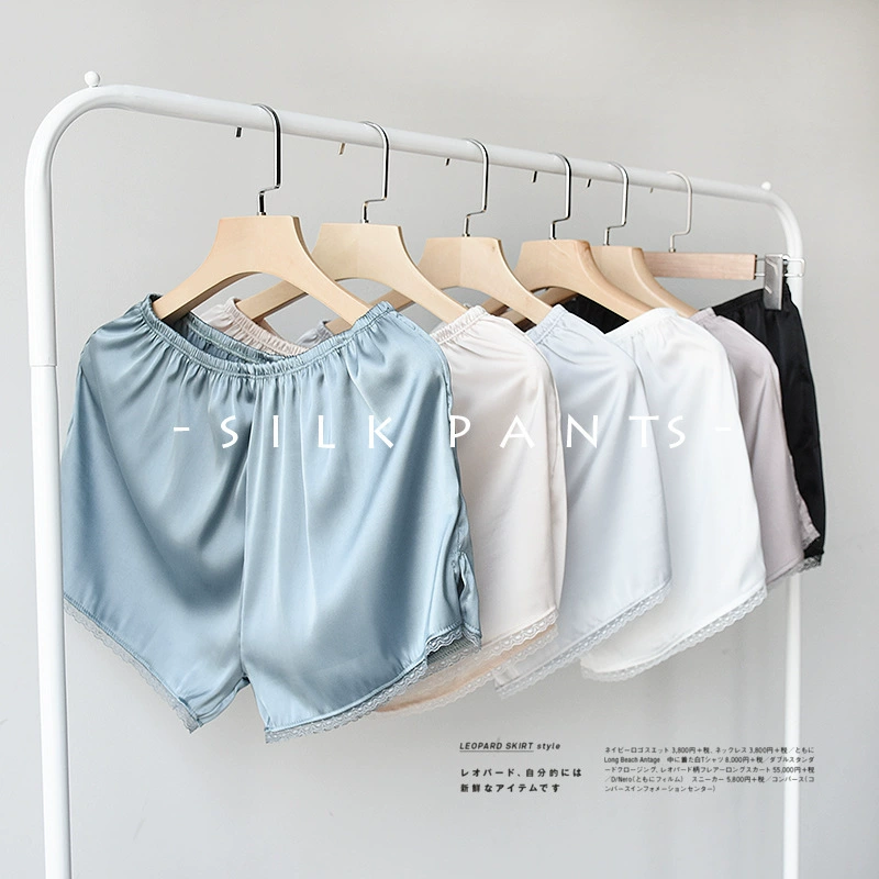 Quần legging nữ ren đen băng lụa satin lụa đáy mỏng mô phỏng quần short lụa an toàn quần chống chói - Quần tây thường