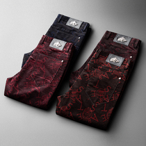 Autumn Winter Boutique Light Core Suede Casual Pants Mens Body Elastic Men Dark Tattoo Letters Printed Pants Male Warm Tide