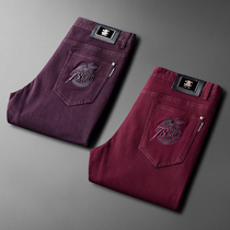 Broken Yard Clearance Clear Cabin Quality Assurance Purple Red Casual Pants Male mid-waist Mens elastic handsome Embroidered Pants Man