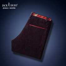 Broken Yard Clear Cabin Printed Pants Mens Body Autumn Winter Warm Elastic Light Core Suede Mens Pants Dark Red Casual Pants Man