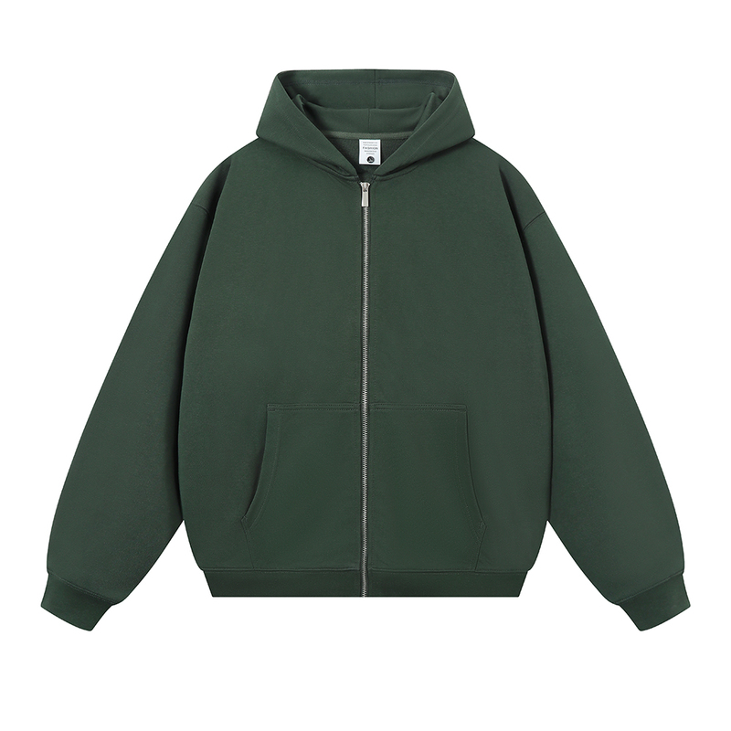 2025 Autumn/Winter L380 Trendy Heavyweight Solid Color Loose Casual Simple Zipper Hoodie