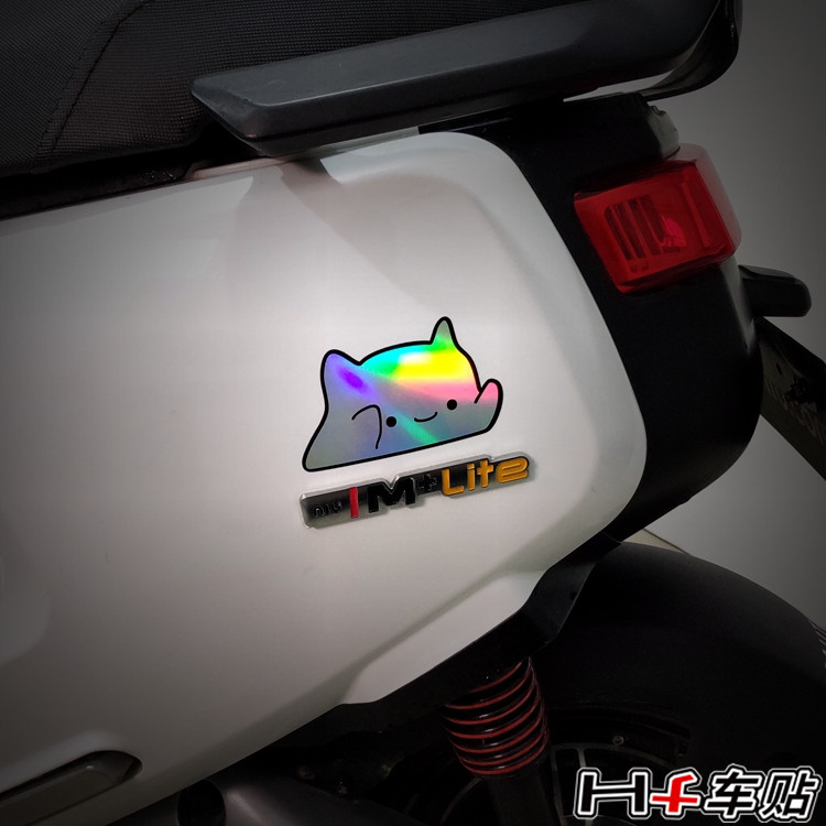 HF car stickers laser creative cute little white cartoon calf n1s u m u1 electric motor car stickers universal