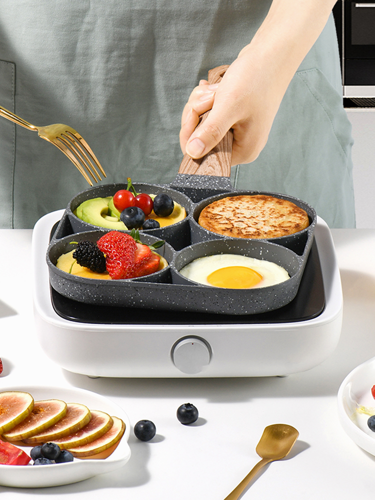 Fried egg hamburger machine non-stick small flat-bottomed household frying pan net red breakfast egg burger pancake pan mold four-hole artifact