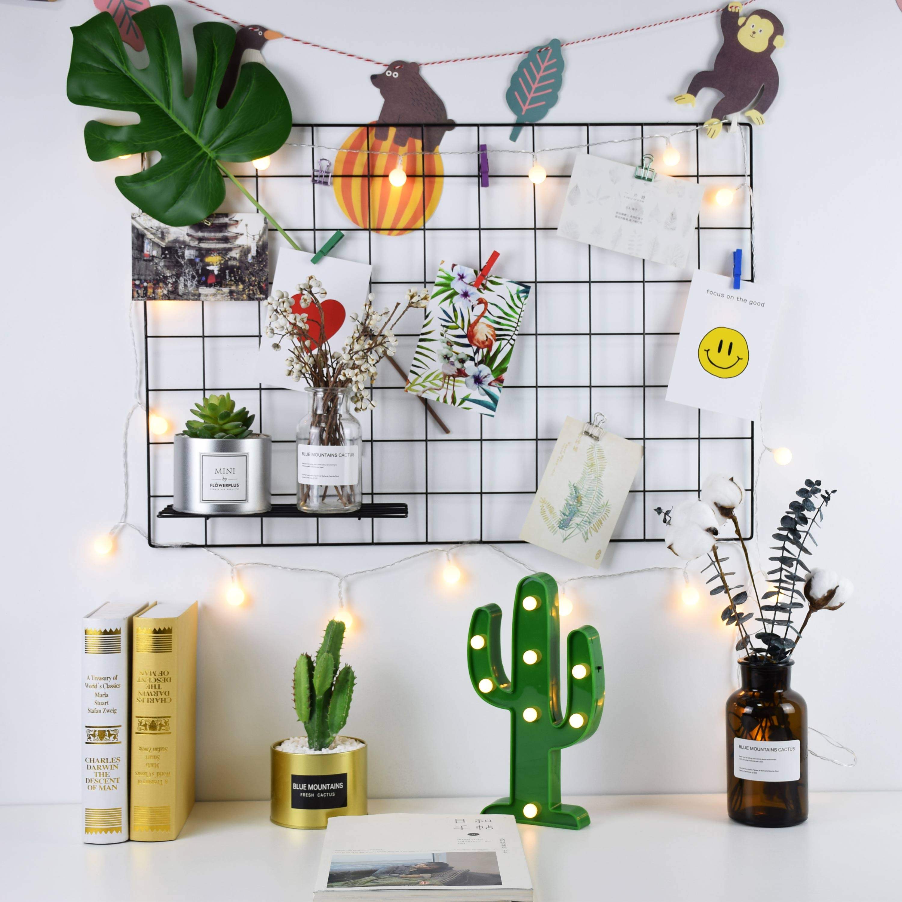 ins Nordic iron grid photo wall simple decoration girls dormitory girl heart hemp rope clip hanging rack