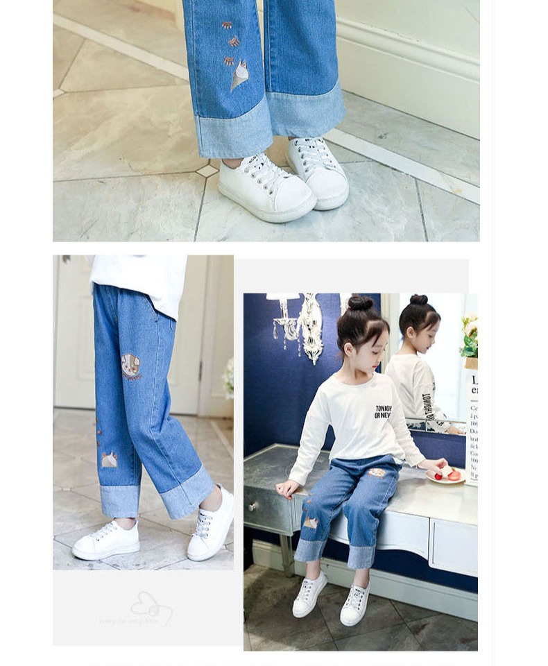 Quần ống rộng cho bé gái mùa xuân và mùa thu quần jeans trẻ em cotton rộng quần thẳng trong quần trẻ em mùa thu quần bé gái - Quần jean quần jean ống rộng bé gái xuân hè