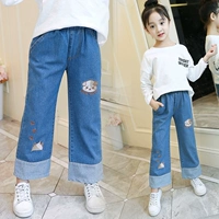 Quần ống rộng cho bé gái mùa xuân và mùa thu quần jeans trẻ em cotton rộng quần thẳng trong quần trẻ em mùa thu quần bé gái - Quần jean quần áo trẻ em hàn quốc