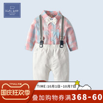 Baby spring clothes baby clothes tide children Boy Boy gentleman plaid pants two sets 100 days old dress