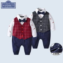 Baby jumpsuit Spring full moon male baby birthday Harem Spring and autumn boy 100 days gentleman year-old dress climbing suit