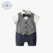Childrens clothing 2021 male baby Summer new ha clothes 0-1 year old baby Gentleman Full Moon dress tide