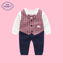 Baby Spring and Autumn 2021 New 0-1 year-old fake vest gentleman Ha clothes baby jumpsuit out year-old full moon suit