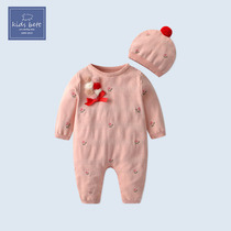 Female baby jumpsuit baby two-layer knitted sweater ha clothing 0-1 year old Autumn and Winter Party Full Moon year old