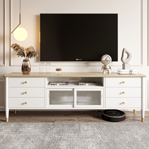 Fan-style light and luxurious solid wood TV cabinet Tea Table Combination Small Family height Bedroom Retro Living-room Cream Wind furniture