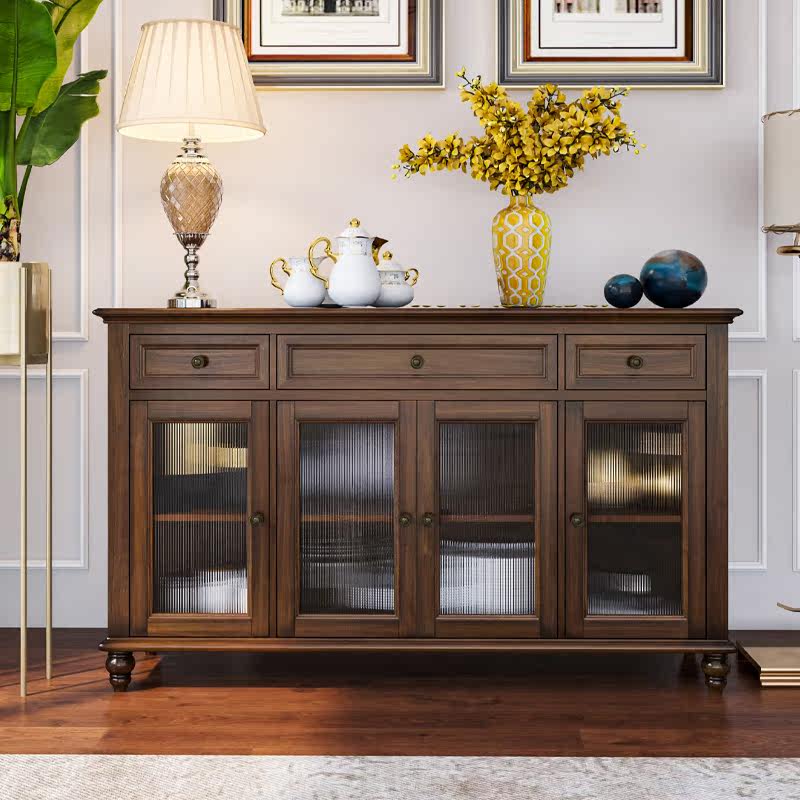 American dining cabinet pure solid wood wine cabinet living room tea cabinet home kitchen cupboard ash wood furniture dining room overall cabinet