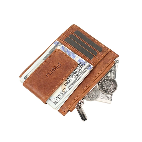 Антимагнитный портативный ретро картхолдер, кожаный кошелек с молнией, анти-кража