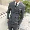 Spring and Autumn slimming Korean version double breasted small suit male suit three piece set of personality trend handsome hair stylist suit