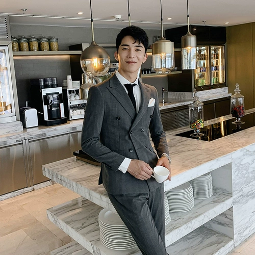 Комплект, классический костюм для отдыха, пиджак классического кроя, в британском стиле, облегающий крой