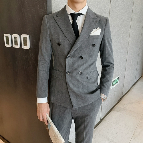 Комплект, классический костюм для отдыха, пиджак классического кроя, в британском стиле, облегающий крой