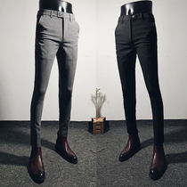 Mens trousers black yuppie small foot pants Korean version of the Tide brand Slim fashion fashion ankle-length pants suit pants summer thin model
