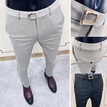 Autumn and winter ankle-length pants slim trousers Korean casual suit pants mens small feet suit long pants tide stretch