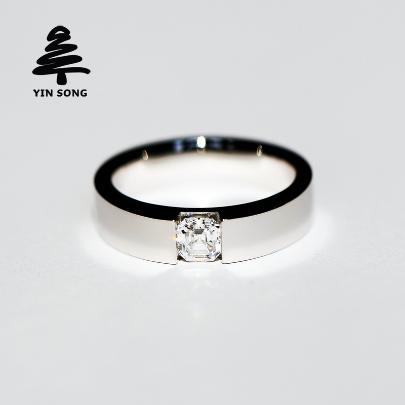Tension-Set Asscher-Cut Diamond Ring, 925 Silver, Lab-Grown Diamond, Men's Gemstone Jewelry Tension-Set Asscher-Cut Diamond Ring, 925 Silver, Lab-Grown Diamond, Men's Gemstone Jewelry