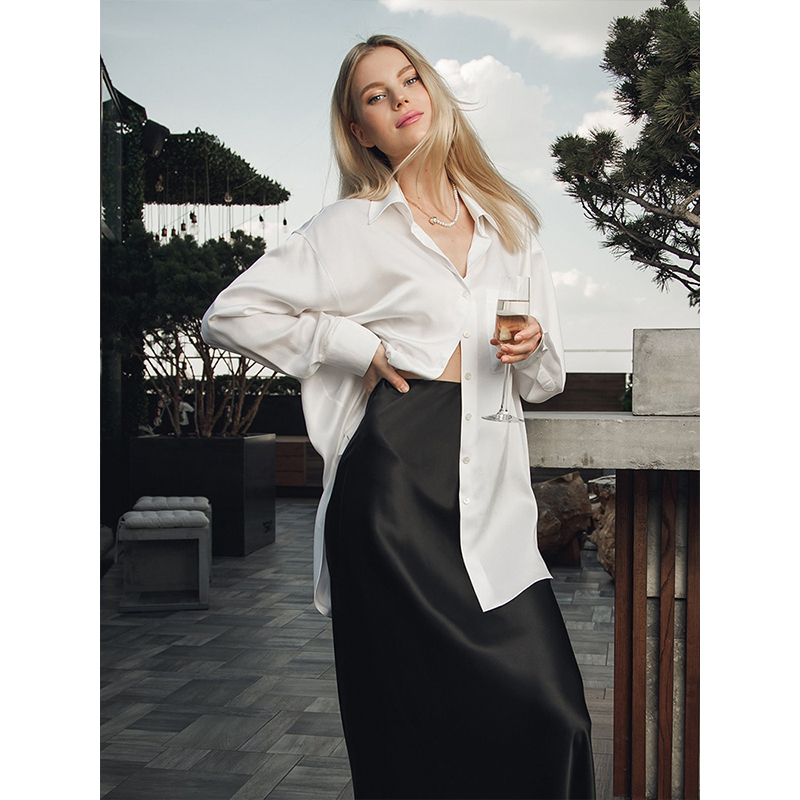 Imported Acetate Glossy Satin High-End Loose-Fitting Shirt Long-Sleeve Blouse Elegant Top Imported Acetate Glossy Satin High-End Loose-Fitting Shirt Long-Sleeve Blouse Elegant Top