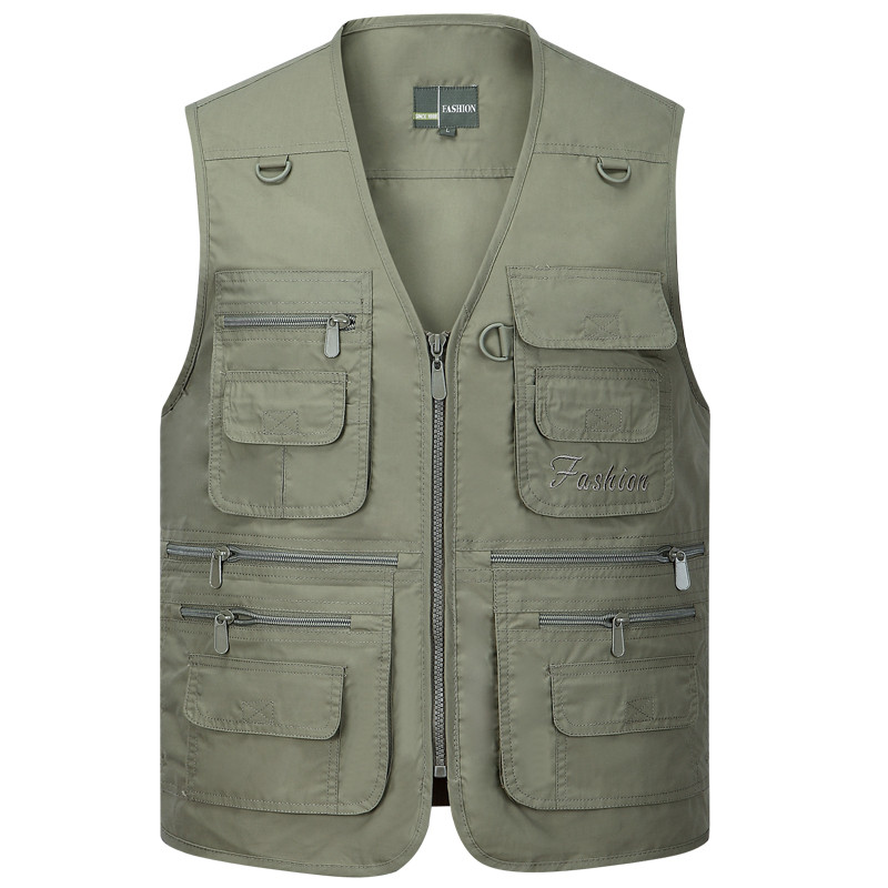 Áo vest nhiều túi nam áo khoác cotton cho bố mặc vest khô nhanh câu cá ngoài trời chụp ảnh vest mùa xuân và mùa thu ao ghi le