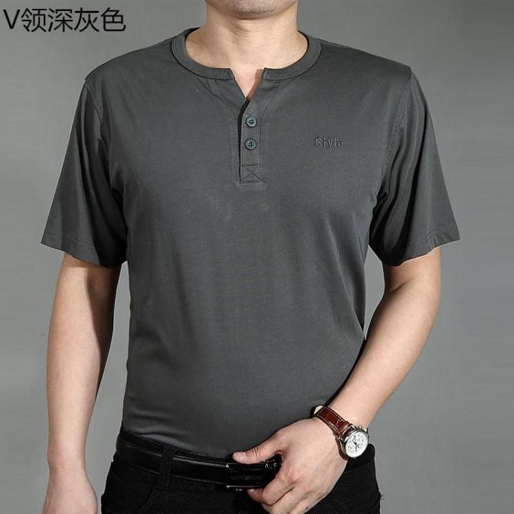 Mùa hè trung niên nam ngắn tay t-shirt vòng cổ bông kích thước lớn lỏng màu rắn phần mỏng trung niên cha đầm áo sơ mi