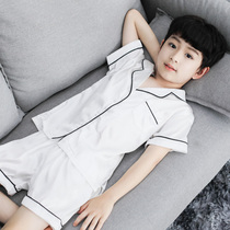 Childrens pajamas summer boys Ice Silk short-sleeved thin air-conditioned clothing middle-aged boy summer home clothing set tide