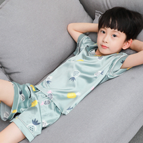 Childrens pajamas summer thin short sleeve boy Ice Silk suit