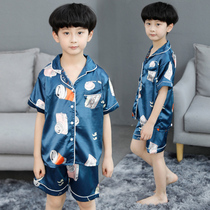 Childrens pajamas summer boys home clothes Ice Silk thin short-sleeved children summer boys air-conditioned clothing