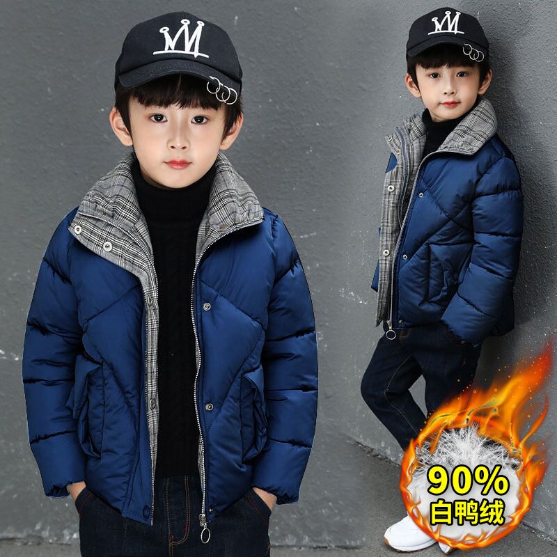 Boy down jacket with short section 2021 new foreign winter dress CUHK child super light and thin white duck suede cotton jacket jacket