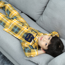 Childrens pajamas boys spring and autumn cotton long-sleeved trousers home clothing middle-aged boy autumn day suit air-conditioned clothing