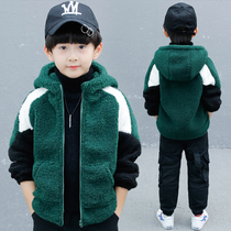 Boy plus velvet padded coat cashmere 2021 autumn and winter clothes New Lamb hair Childrens cotton padded jacket