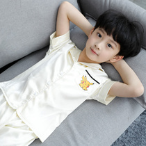 Childrens pajamas summer short-sleeved Thin Ice Silk Boy parent-child decoration home suit suit