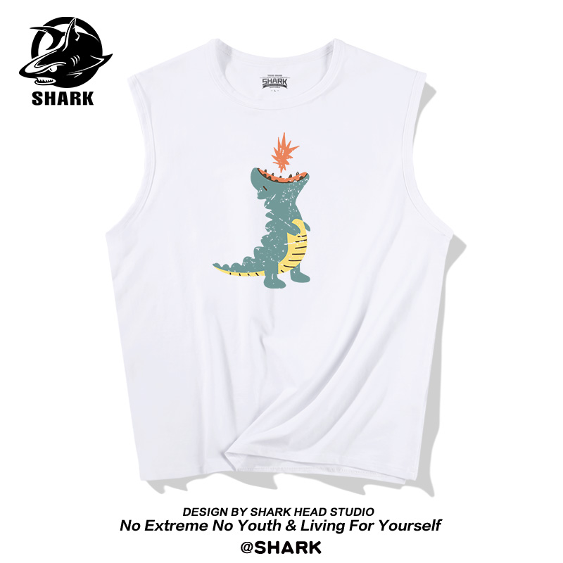 Hàn Quốc phiên bản của xu hướng tay T-shirt nam khủng long in edukion mùa hè không tay bóng rổ vest vai áo lỏng lẻo của nam giới