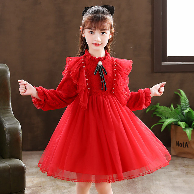 Girls' spring dress spring and autumn 2022 new children's long-sleeved girl's western style princess skirt children's clothing spring skirt