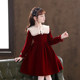 Girls spring and autumn dress 2022 new style red girl princess skirt children's clothing long-sleeved skirt autumn