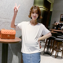 Pregnant Woman Skirt Summer Short blouses 2021 Korean version loose round collar Summer Chauma Pure Color Fall Shoulder sleeve T-shirt