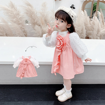 Female baby two-piece set of spring and autumn Korean version 2021 new childrens foreign style dress child Net red suit girl Autumn dress