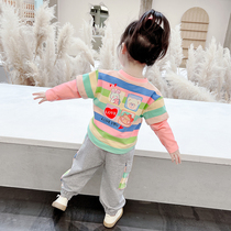 Girls Net red suit spring and autumn foreign style 2021 new childrens clothing rainbow children autumn womens baby two sets
