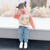 Girls cotton long sleeve T-shirt 2021 new spring and autumn childrens foreign style childrens clothing childrens base shirt baby Autumn wear T