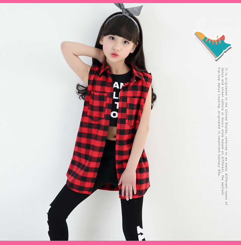 Khiêu vũ đường phố hip hop HIPHOP quần áo bé gái trang phục khiêu vũ quần áo jazz tiếp xúc với áo vest rốn mùa hè áo khoác trẻ em nữ